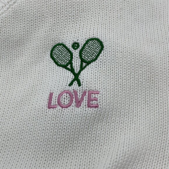 BRIT.NY White Cotton LS Sweater Embroidered Pickleball/Tennis & Scrunchie L NWT - Picture 7 of 11